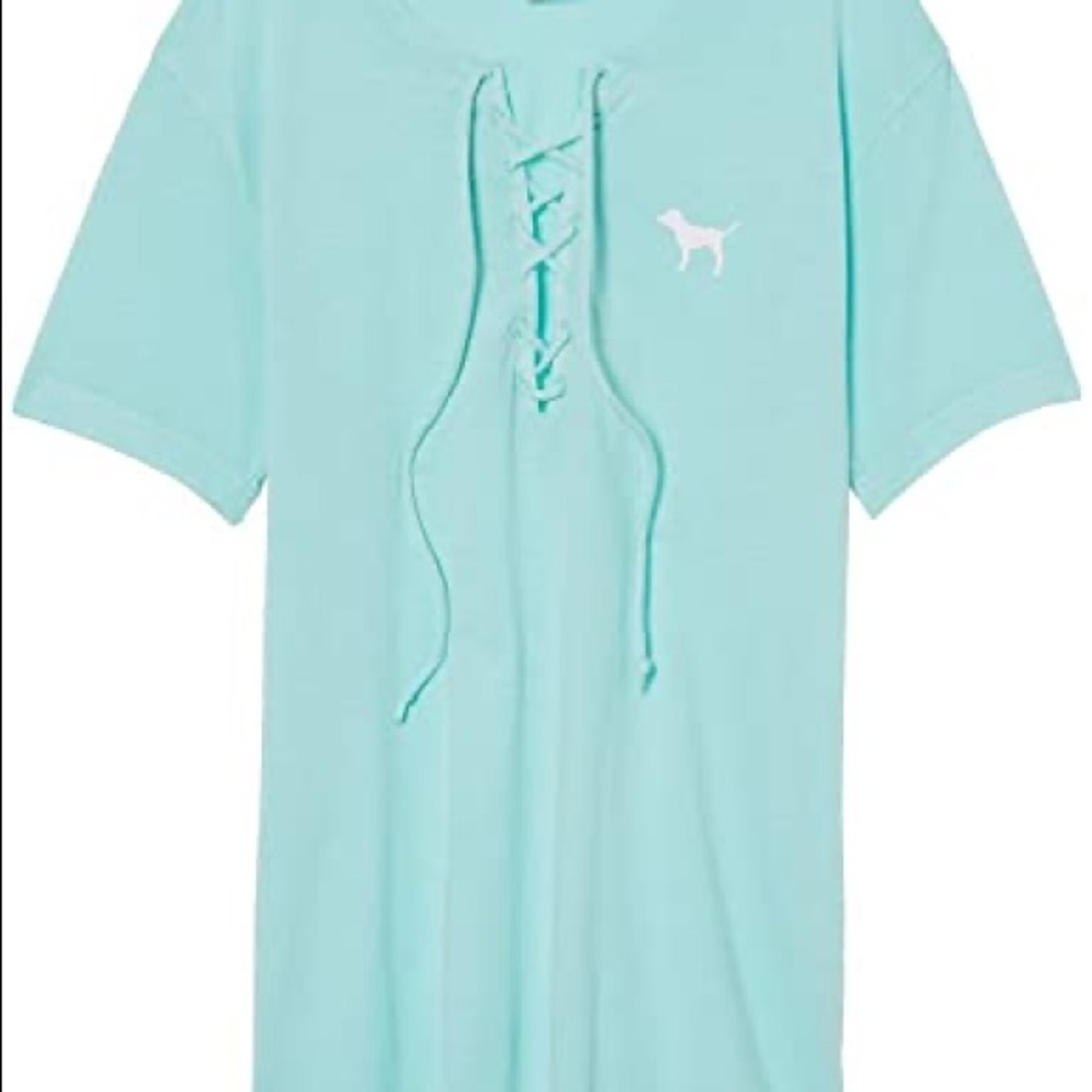 VSPINK Front Lace Up Campus Tee Aqua Size XS - Picture 6 of 7